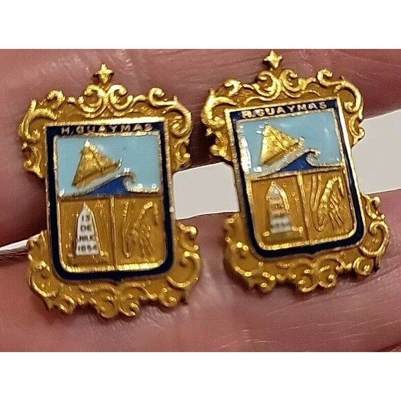 Vintage Entenmann Gold Filled Cufflinks Nautical Theme Enamel Ornate 1/20 12k - Picture 2 of 6